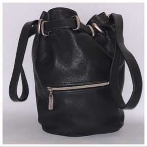 Pebbled leather backpack-style bucket bag